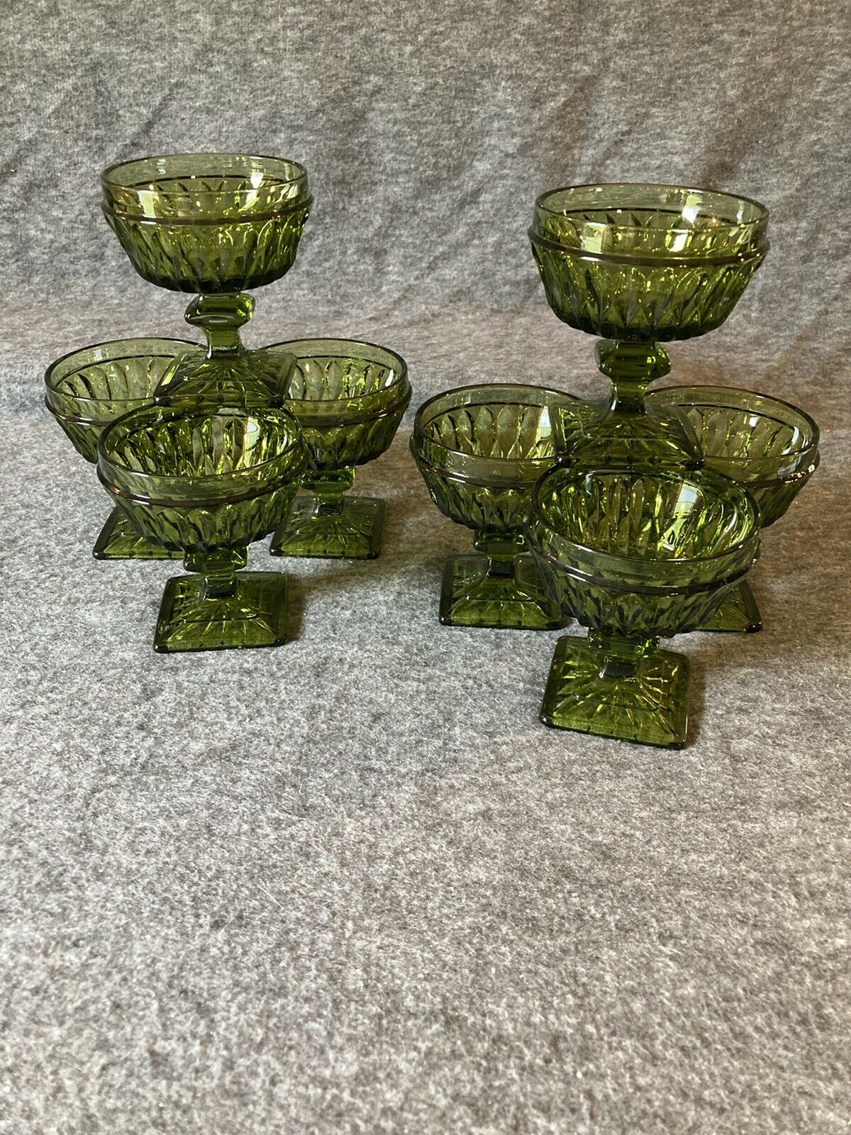 Vintage • Indiana Glass Green Footed • Ice Cream Sherbet Dishes