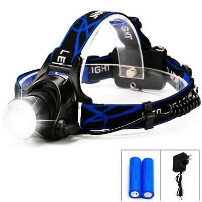 New 6000lm Led Focus Headlight Head Lamp Zoom + 2pcs Batteries + Charger