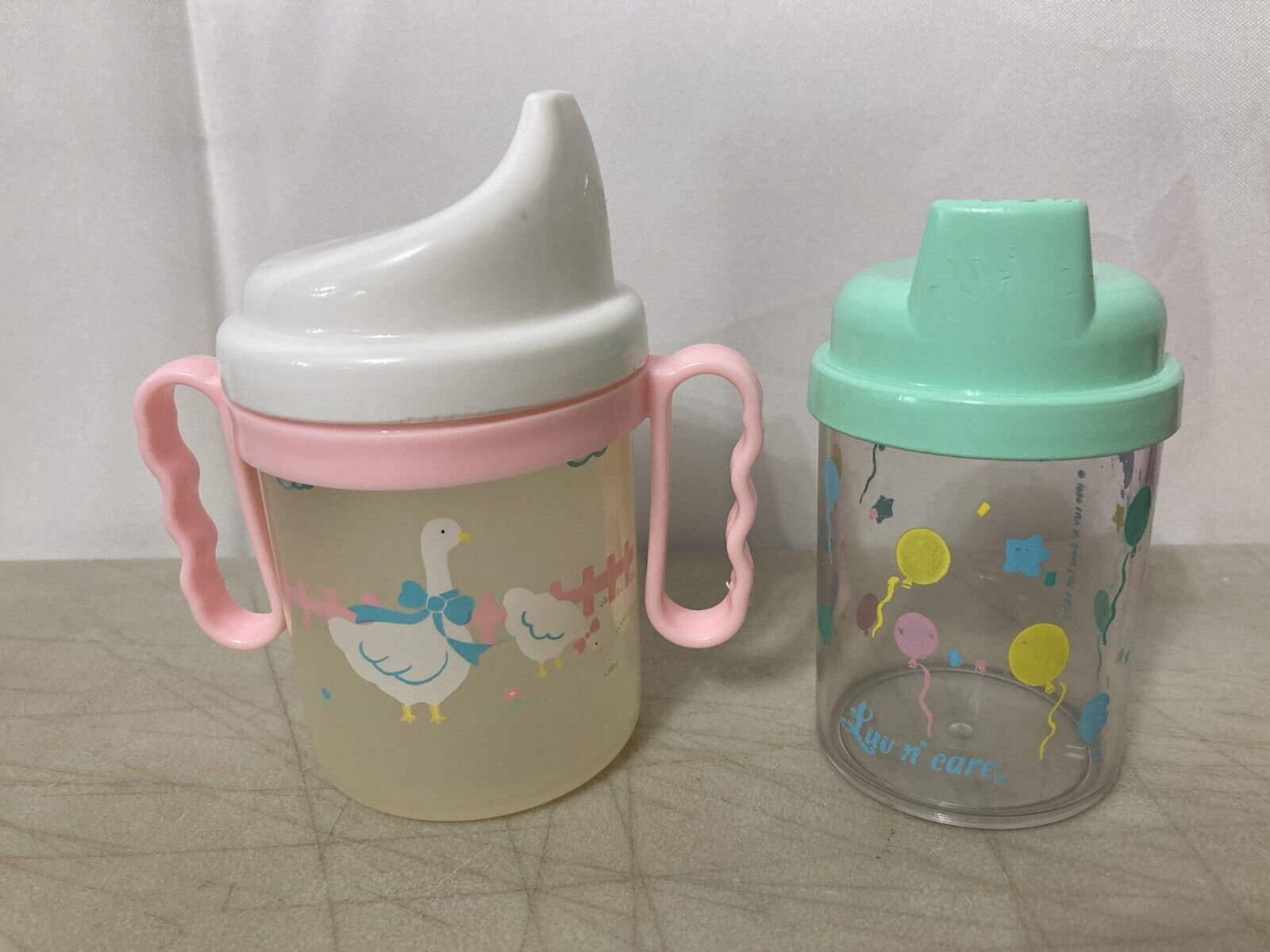 Vintage 1980’s Sippy Cups Luv N Care Balloons Peco Ware Goose Handles