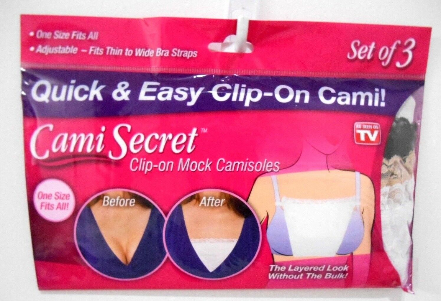 Cami Secret Set Of 3 Clip - On Camisoles - White / Beige / Black