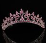 Sexy Pink Austrian Rhinestone Crystal Crown Tiara Combs Bridal Wedding T301pink