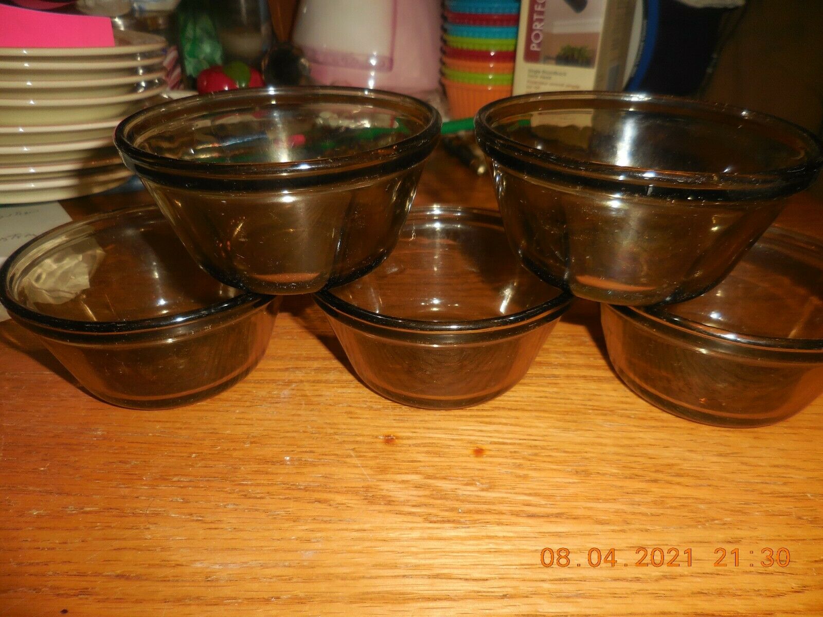 Set Of 5 Brown Glass  Custard/dessert Cups  1  7/8'' Tall Made In Usa