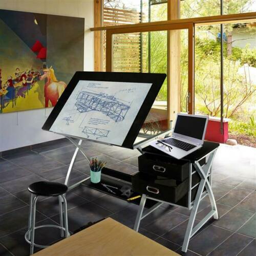 Adjustable Drafting Table Artist Desk Art Craft Drawing Desk Storage W/ Stool