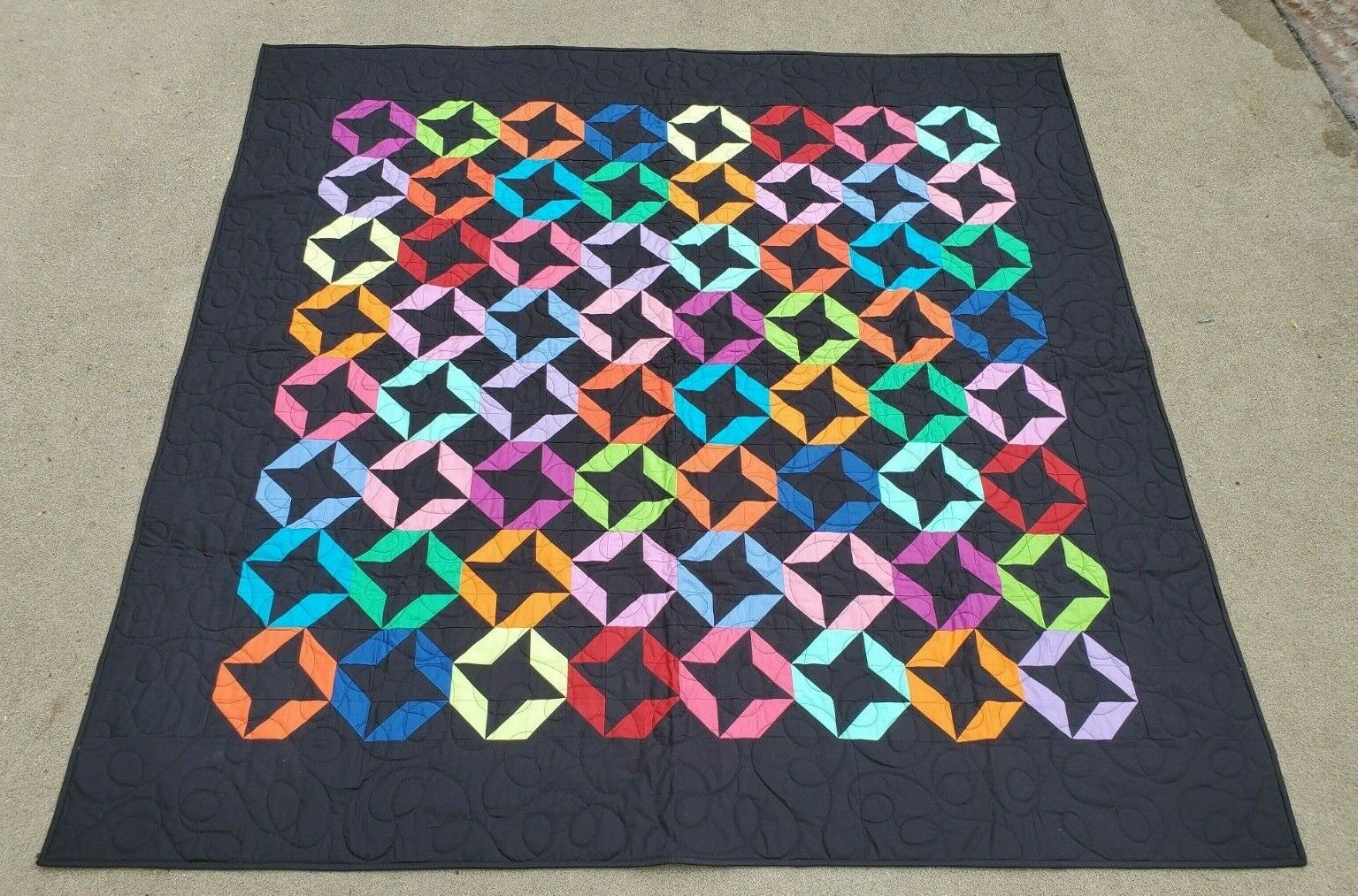 New~black-9-patch Rainbow Stars Colorful Patchwork Quilt Lap/throw 60x60 Vibrant