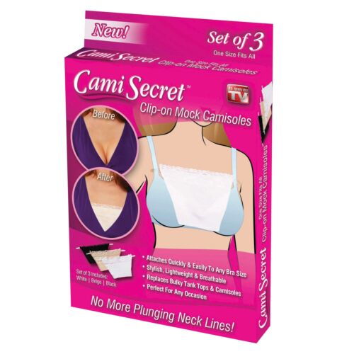Cami Secret Clip-on Mock Camisoles, Set Of 3 Colors: Black, Beige, White