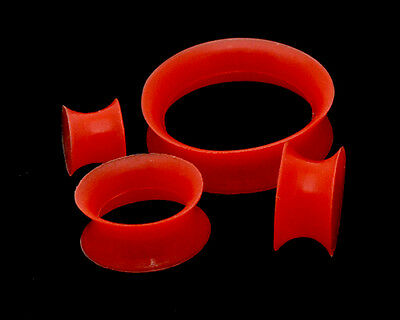 Pair Of Thin Walled Red Silicone Plugs Gauges Set New Flexible Earskin