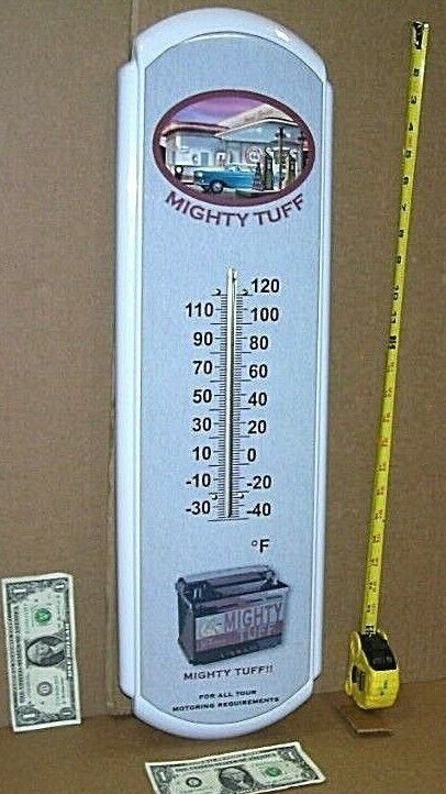 Battery -thermometer Sign -27" Old Gas Pump Station- Car - Limited Edition Usa