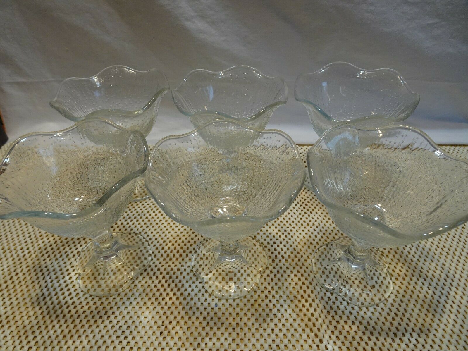 Sherbert Drip Embossed Clear Glass Footed Scalloped - 6 France
