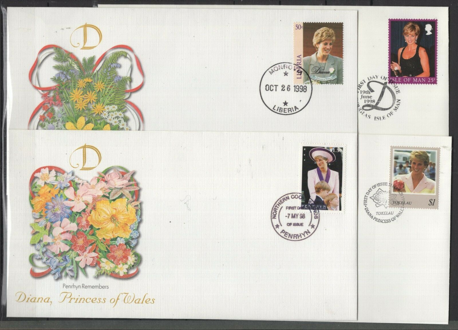 Bt142658/ Lady Diana – Stamps Used – Fdc – Liberia Penrhyn Tokelau Man