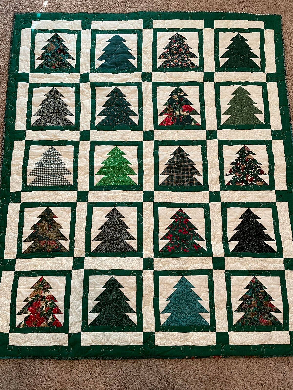 Handmade Christmas Tree Quilt , 58 X 48"