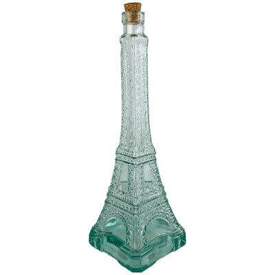 World Market Blue Green Glass Eiffel Tower Wine Oil Decanter Bottle W/ Cork