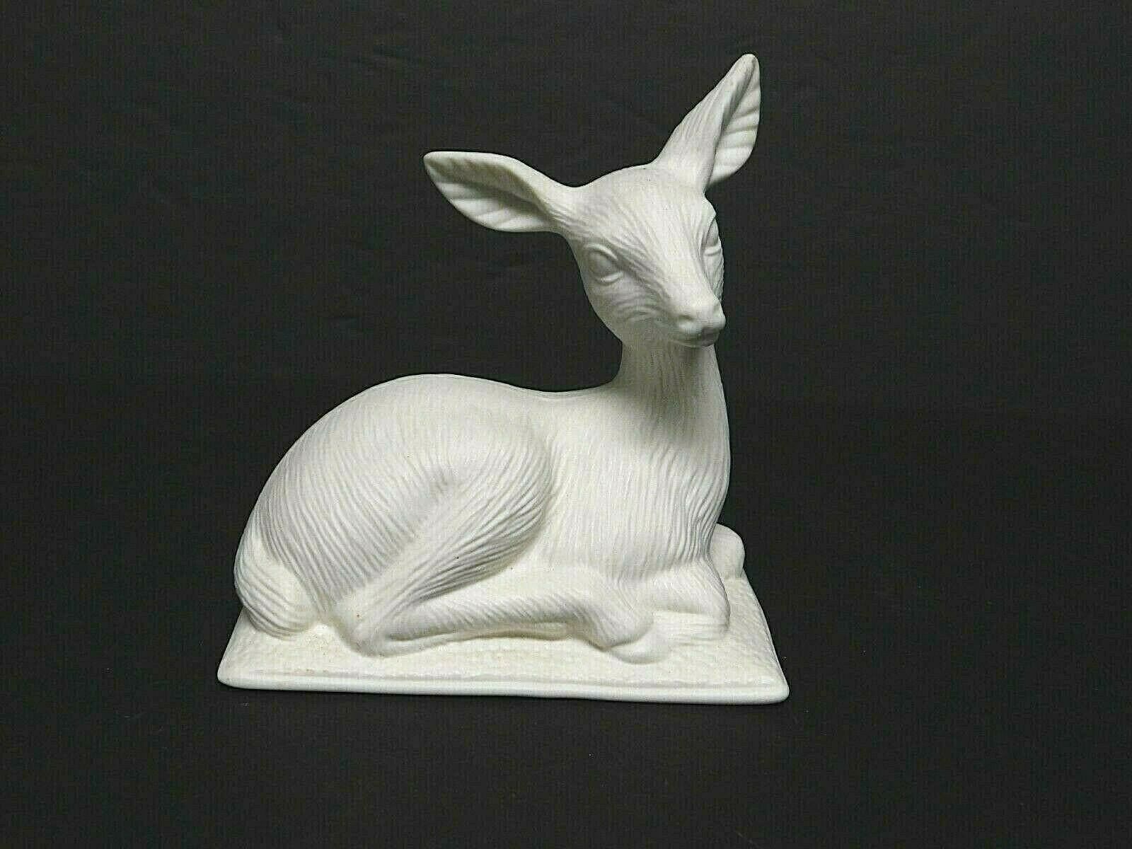 Vintage 1998 White Ceramic Deer Figurine Signed Piece 4" Long, 4.5" Tall Ex. Vnt