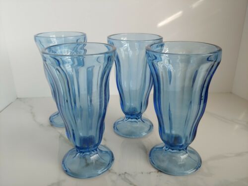 Vintage Saphire Blue Glass Sundae Dessert Cup Set
