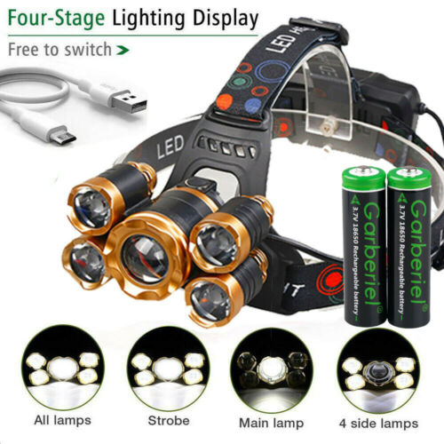 990000lm 5x T6 Led Headlamp Rechargeable Head Light Flashlight Torch Lamp Usa