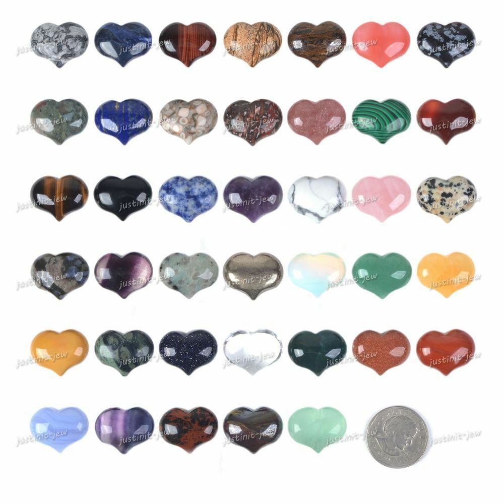 25mm Rock Gemstone Healing Crystal 1 Inch Mini Puffy Love Heart Pocket Stone