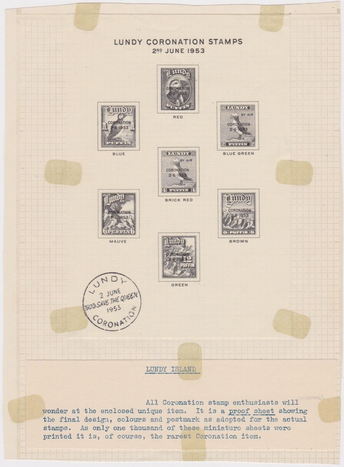 1953 Coronation Omnibus Lundy Fdc & Proof Sheet - Rare