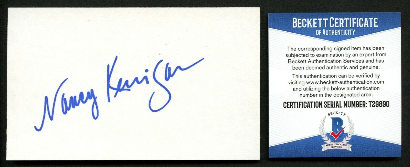 Nancy Kerrigan Signed Autograph 3x5 Card Olympic Champion Beckett Authenticated