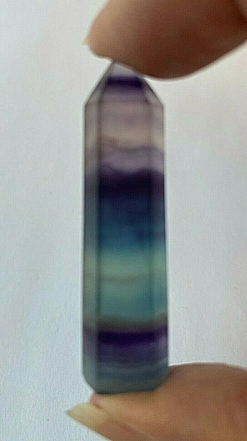 Rainbow Fluorite Crystal Point, Wand, Generator, Faceted, Polished, 2" Tall