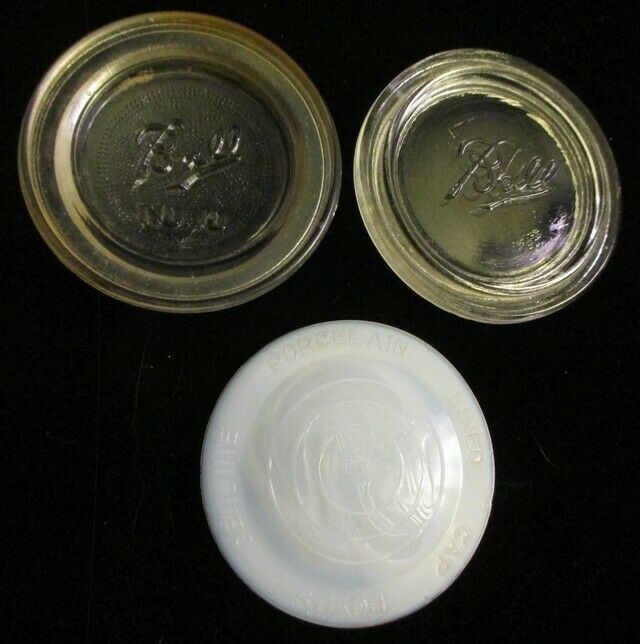 3 Vintage Canning Jar Inserts: 2 Ball #10, 1 Boyd’s Genuine Porcelain Lined Cap