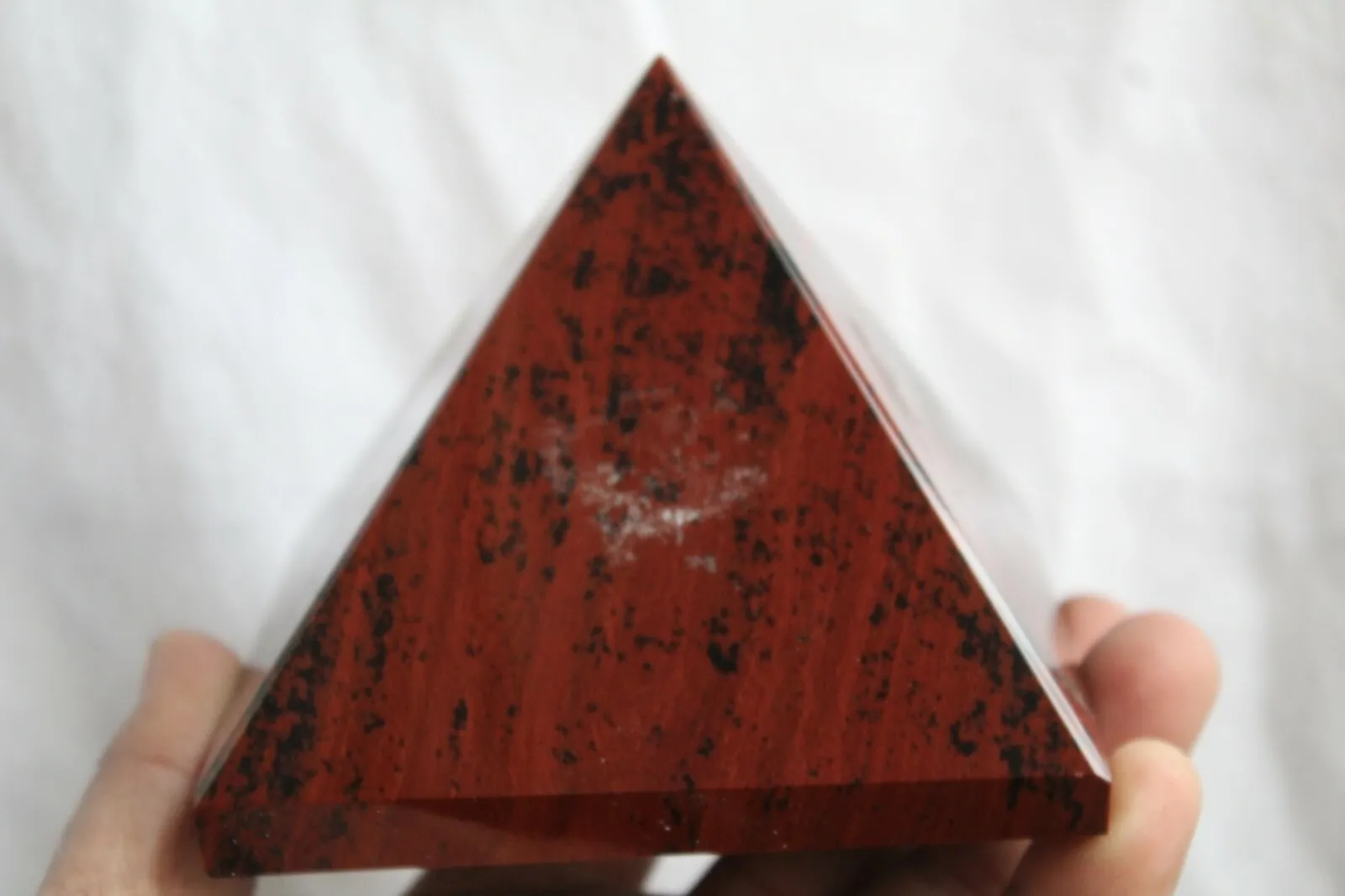Top!!! 832g Natural Red Obsidian Polished Crystal Pyramid Healing J55