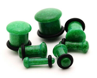 Pair Of Single Flare Green Jade Stone Plugs Organic Gauges Pick Size