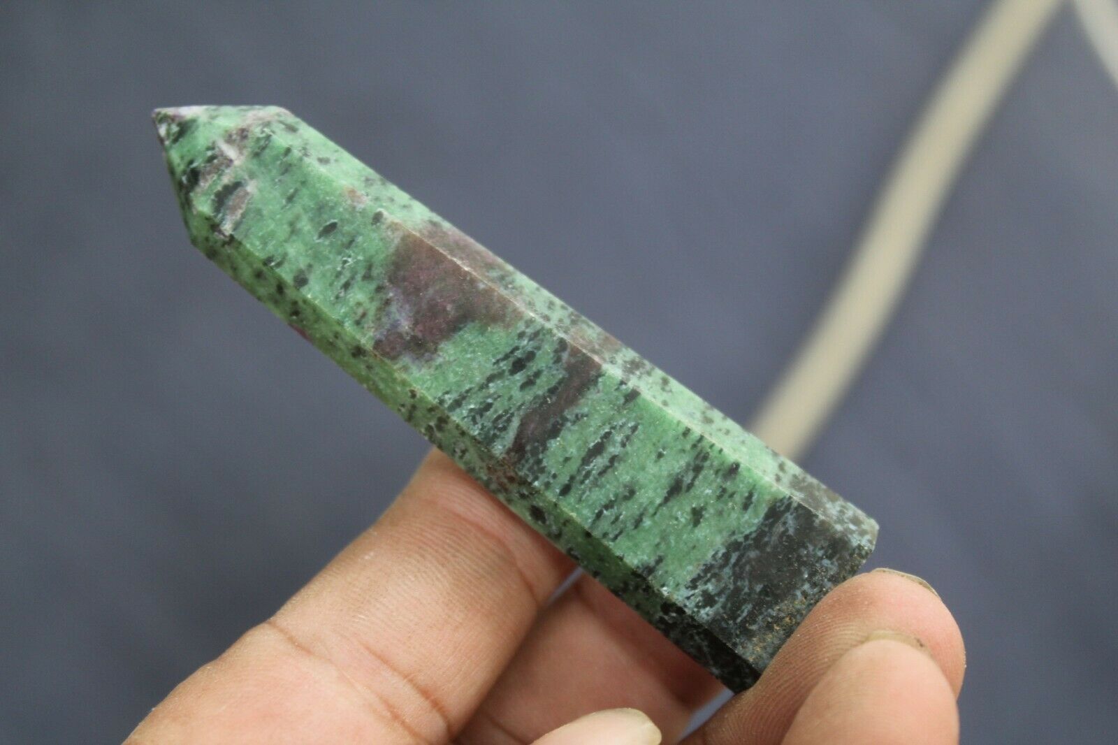 Top!!! 46g Natural Red & Green Epidote Crystal Point Healing
