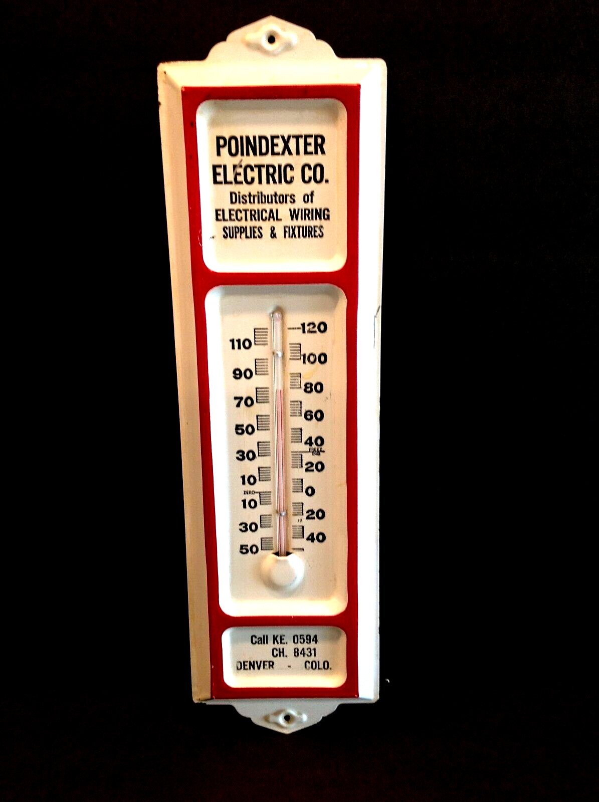 Vintage Indoor/outdoor Themometer Poindexter Electric Co. Denver Colorado