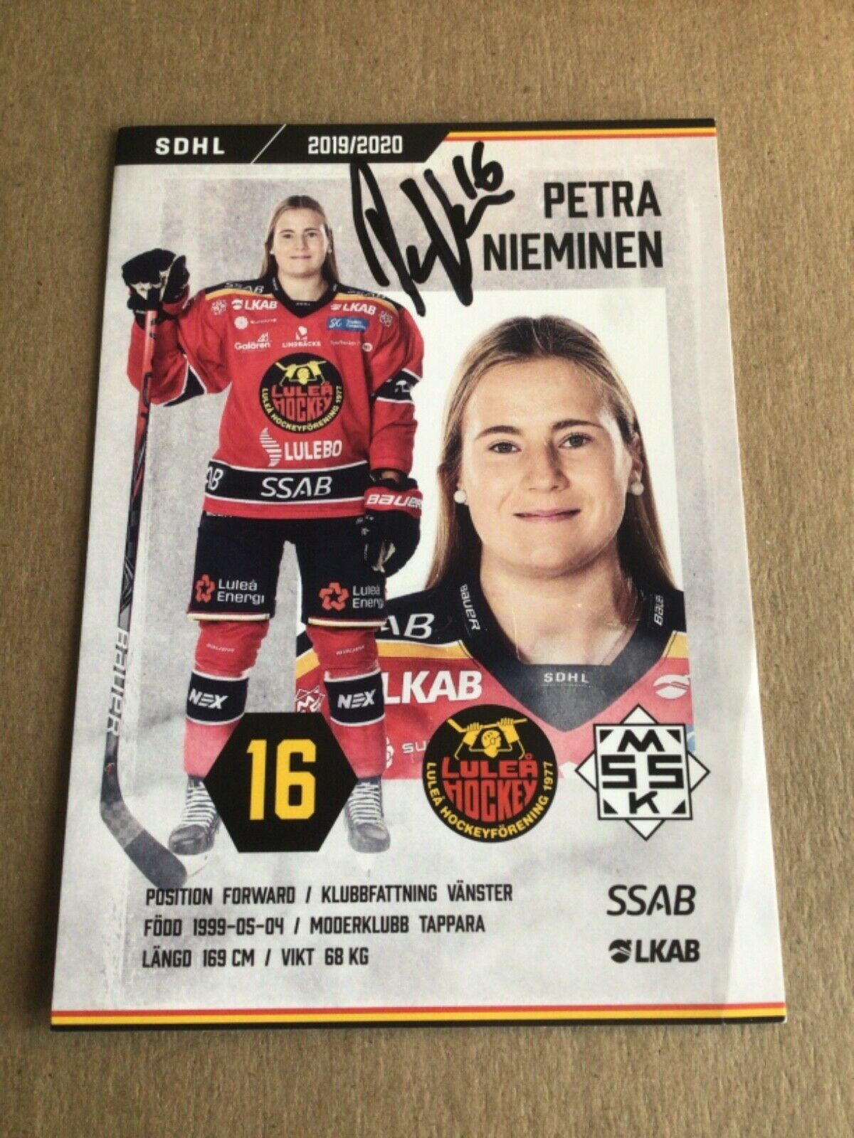 Petra Nieminen, Finland 🇫🇮  Lulea Hockey 2019/20 Hand Signed 4x6