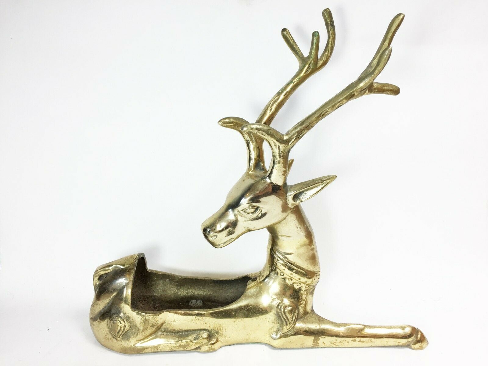 Vintage Large Brass Deer Planter Reindeer Elk Holder Home Decor Metal Figurine