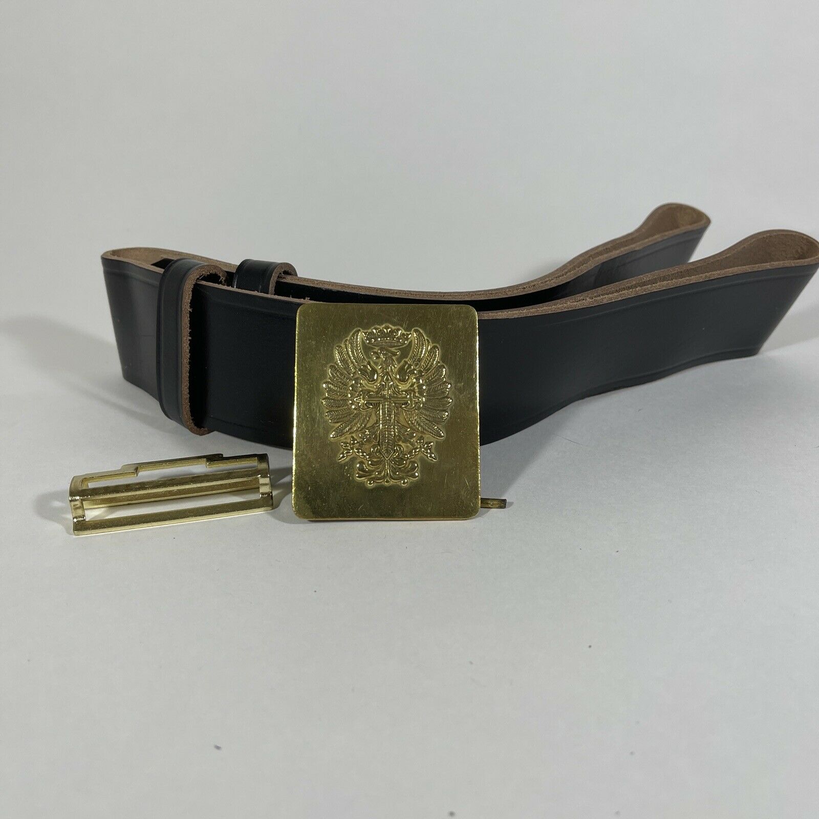 Vintage Spanish Military Issue Guardia Civil Logo Buckle W/ Leather Belt. Rare