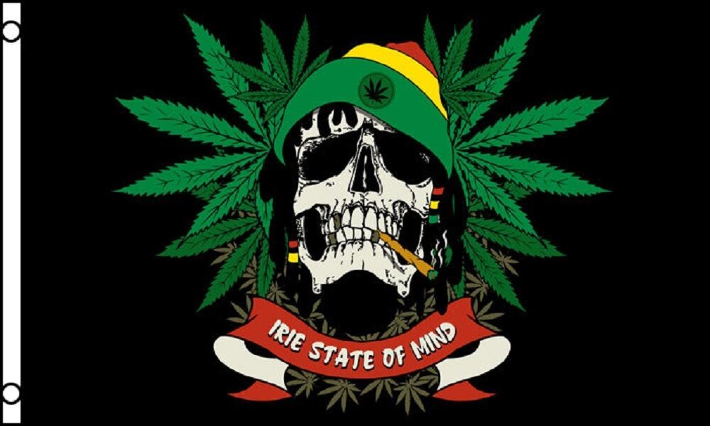 Rasta Skull Rastafarian Cannabis Leaf 5'x3' Flag
