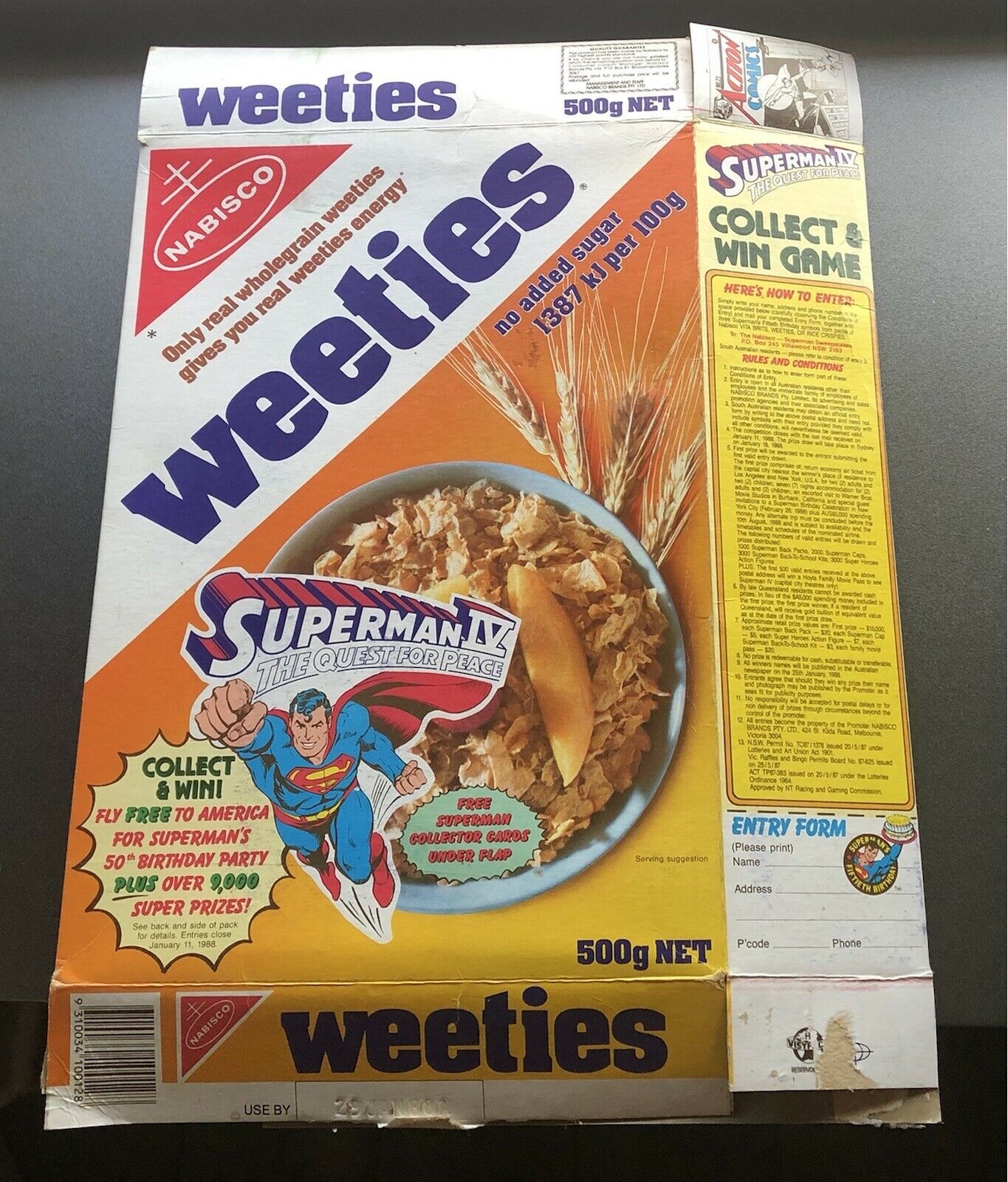 Vintage Nabisco Weeties Cereal Box Kenner Super Powers Game Superman Quest 1980s