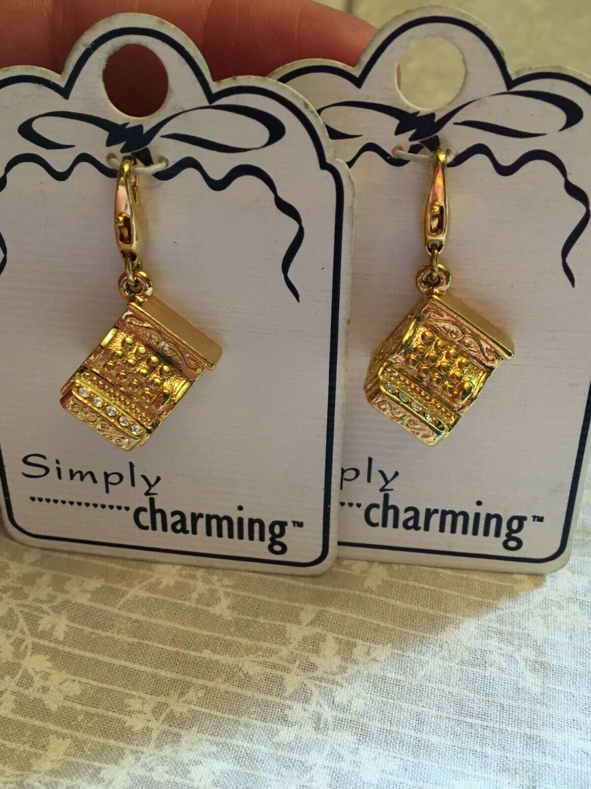 2 Simply Charming Cash Register Charms. Gold Tone.  1996 One Is Missing A Stone.