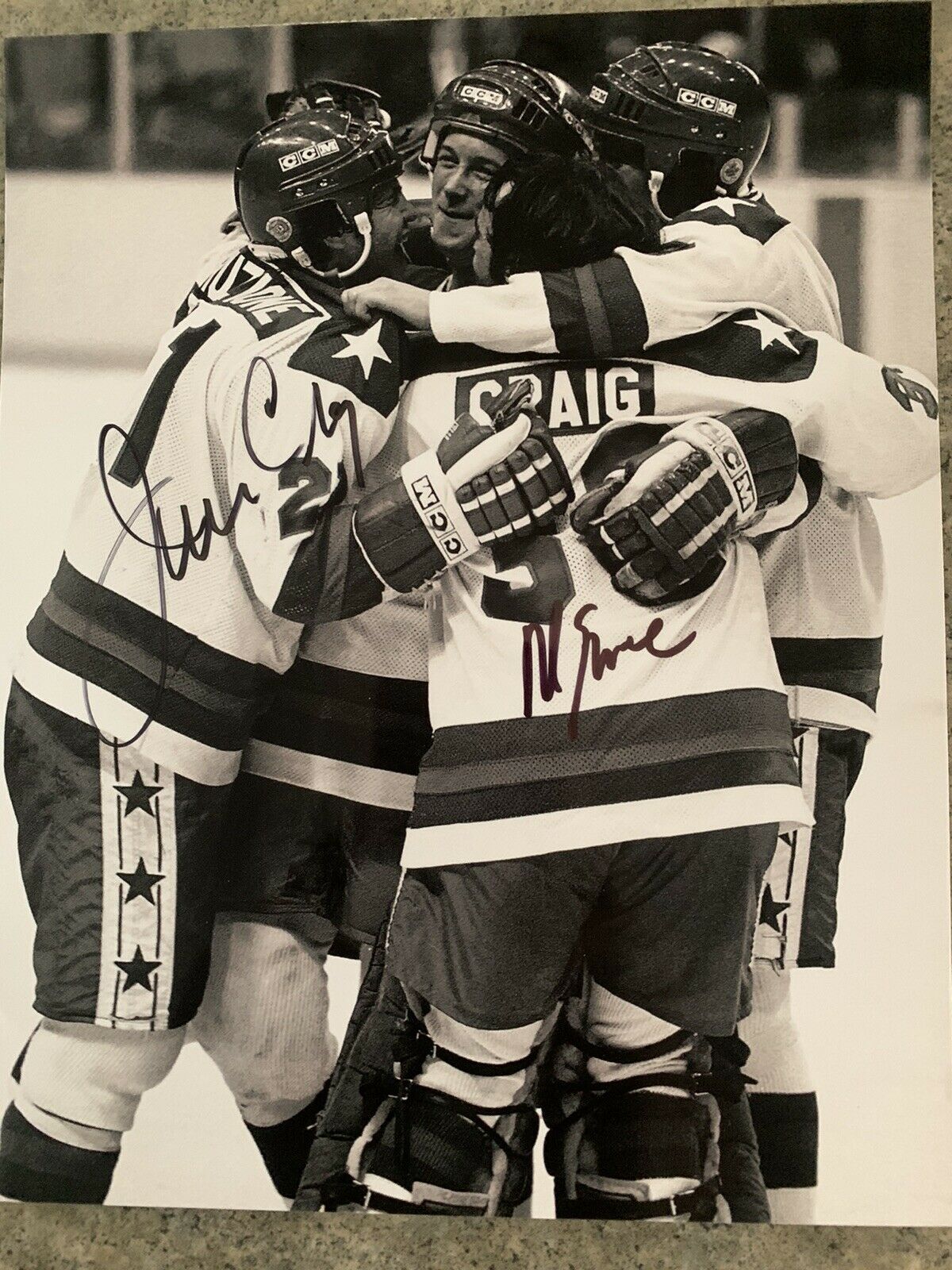 Jim Craig Mike Eruzione 1980 Olympic Miracle On Ice Signed 8x10 Goal Celeb #2