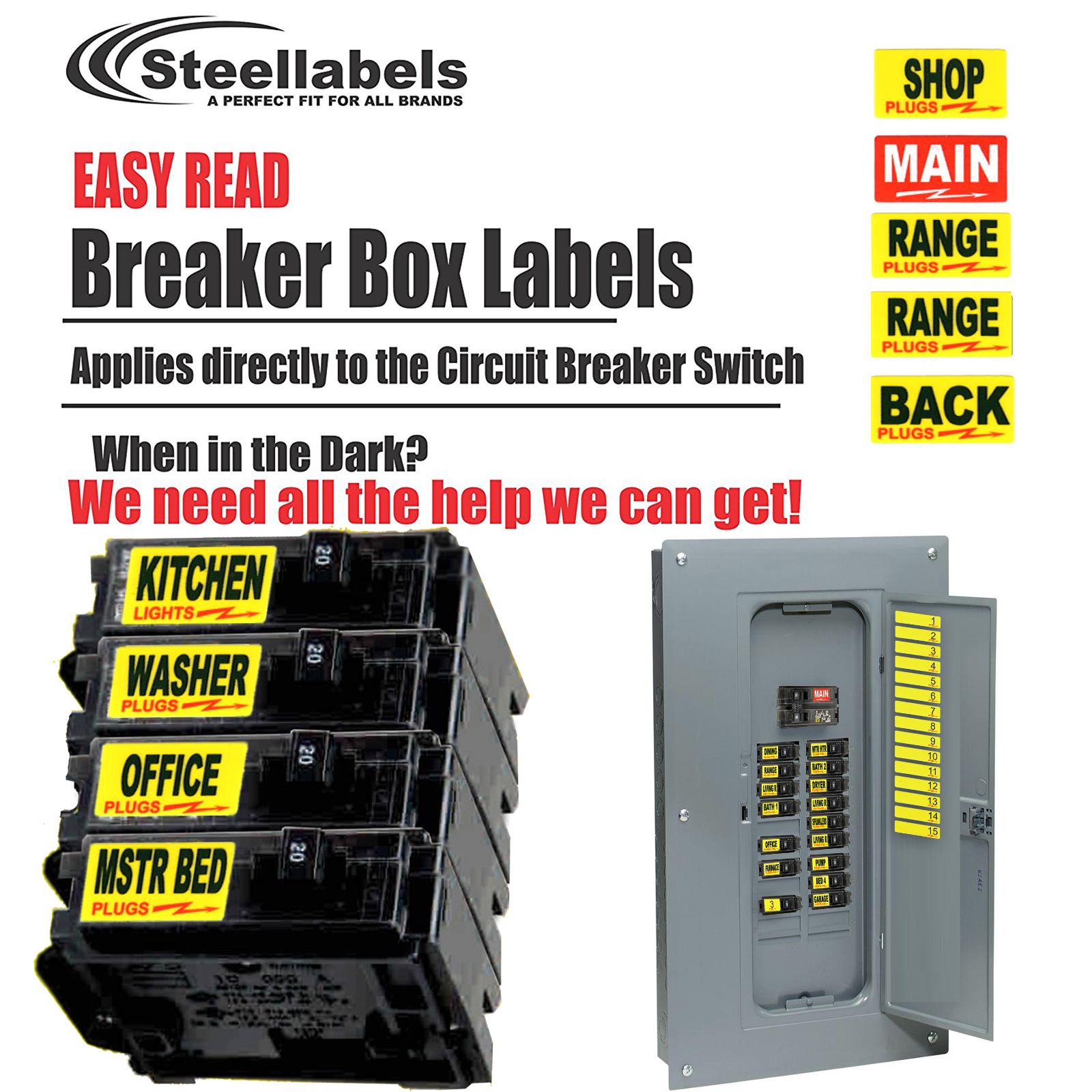 Circuit Breaker Labels For Home And Shop Electrical Box "apply Right To Switch"