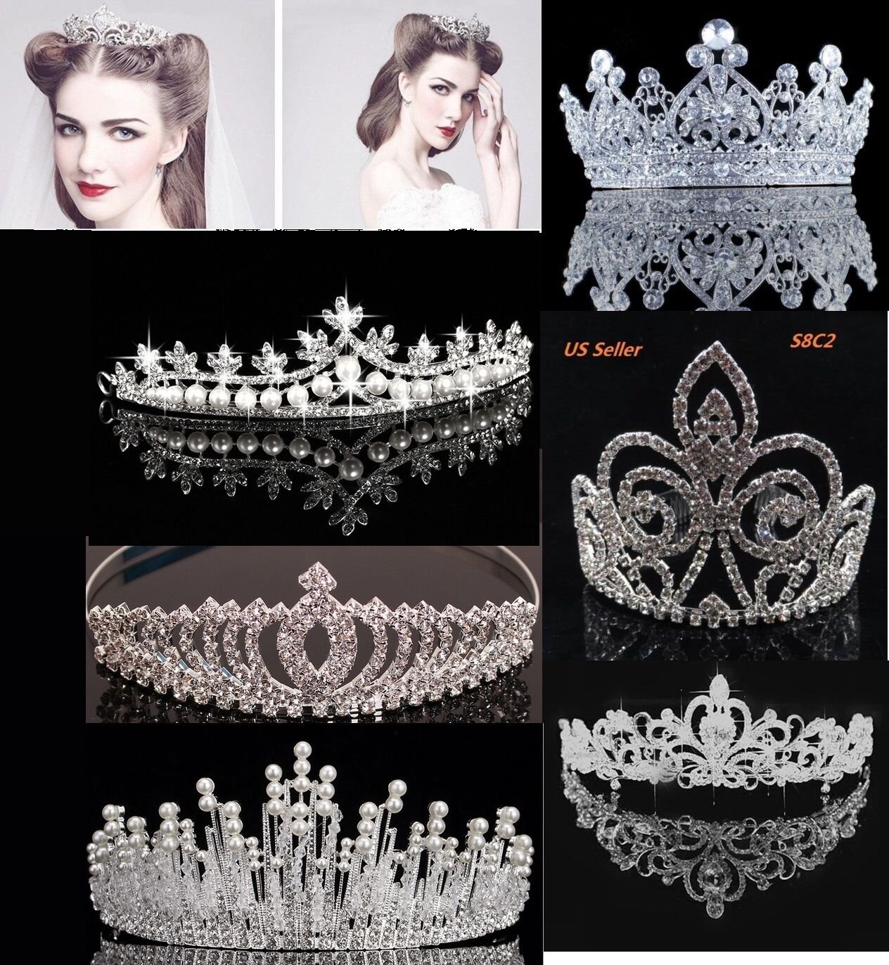 Bridal Crystal Tiara Crown Comb Hair Rhinestone Wedding Pearl Headband Gift S8c