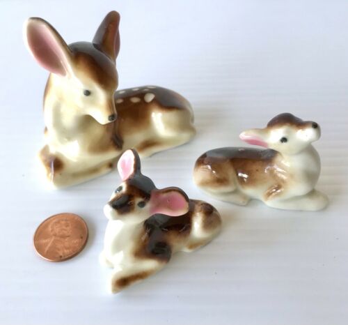 Miniature Deer Fawn Vintage Porcelain Set Of 3