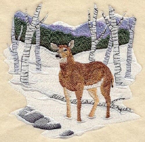 Large Embroidered Zippered Tote - Whitetail Deer Winter A9367