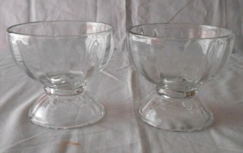 2 Vintage Ice Cream Sundae Dishes Bowls Desert Cups Clear Glass Footed Mexico