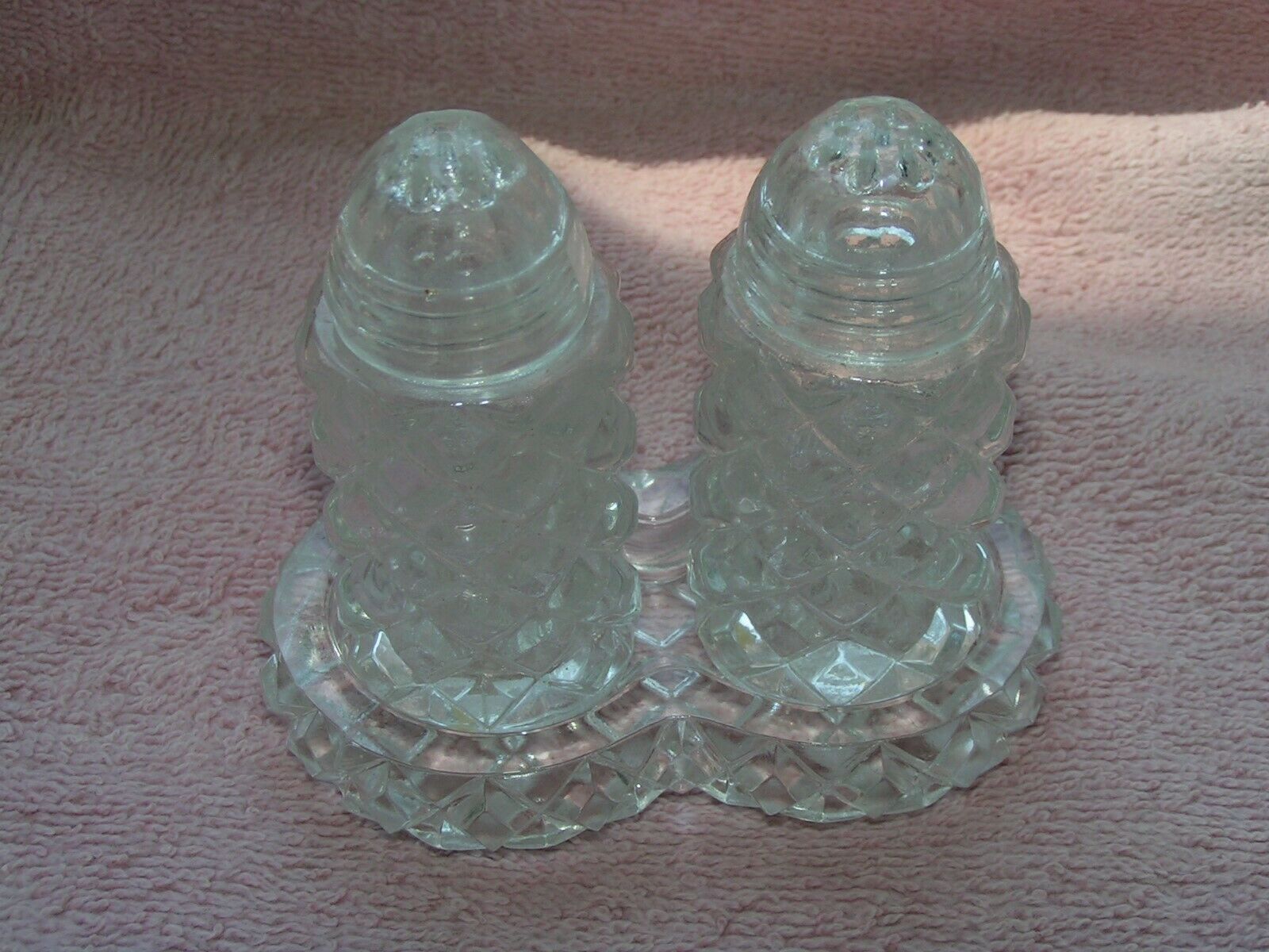 Vintage Glass Salt & Pepper Set With Glass Base