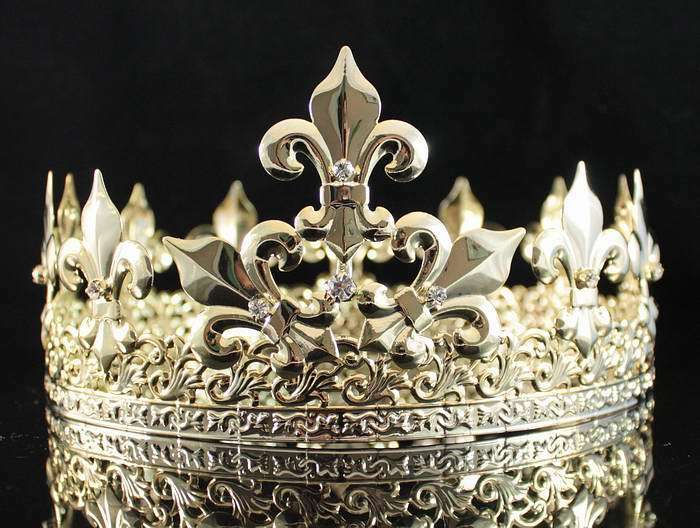 Full King's Gold Metal Crown Austrian Rhinestone Crystal Fleur-de-lis T1876g Men
