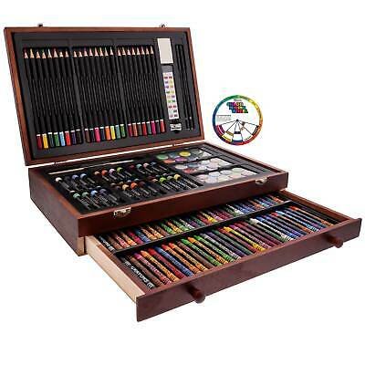 143-piece Art Drawing Set Artist Sketch Kit Paint Pencil Pastel Wood Case Box