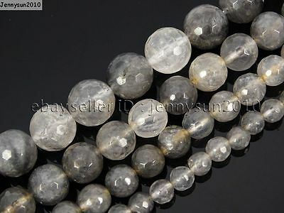 Natural Grey Cloudy Quartz Gemstone Faceted Round Beads 15.5'' 6mm 8mm 10mm 12mm